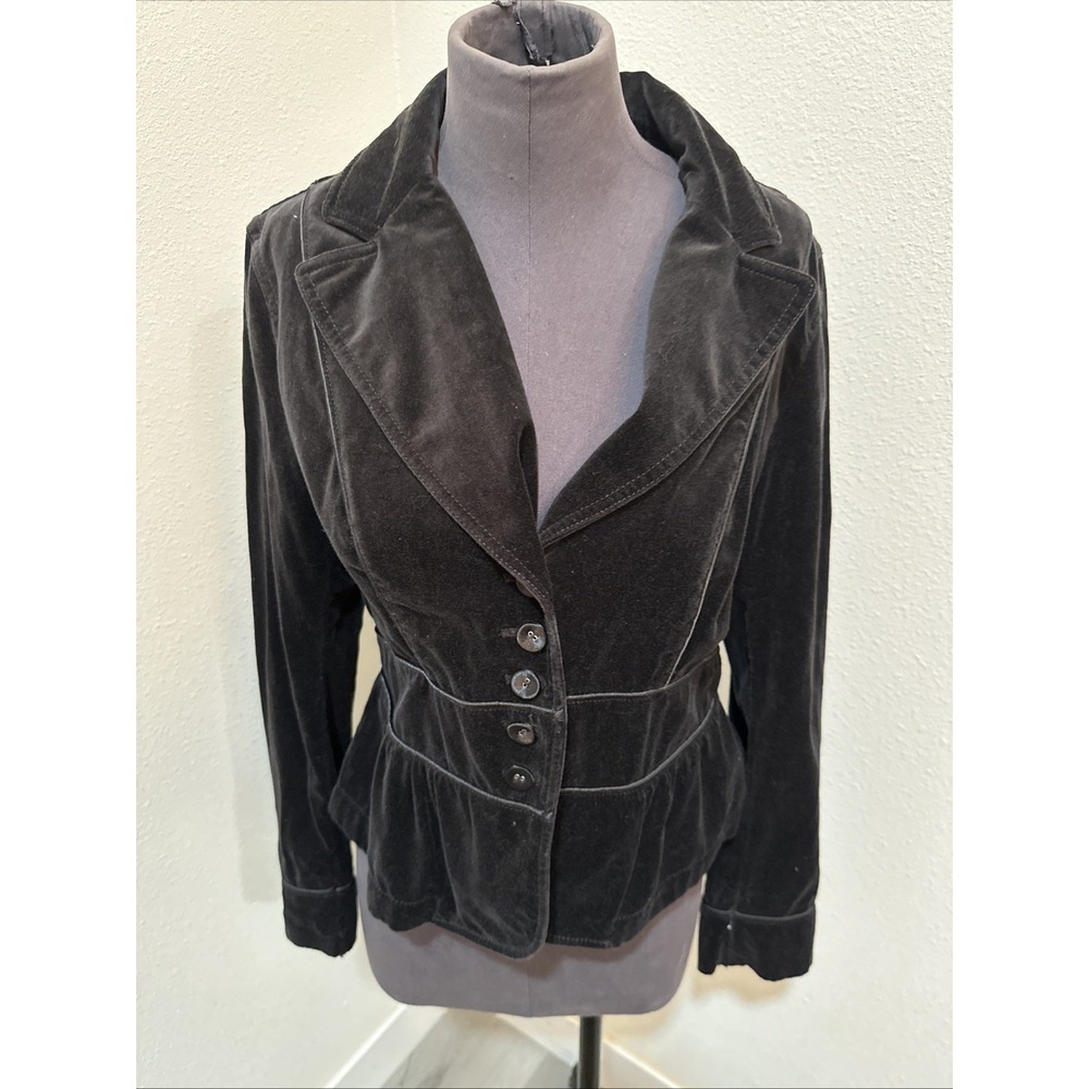 Ann Taylor Loft Velvet Blazer Jacket Black Button Front Notched Collar Women's 4